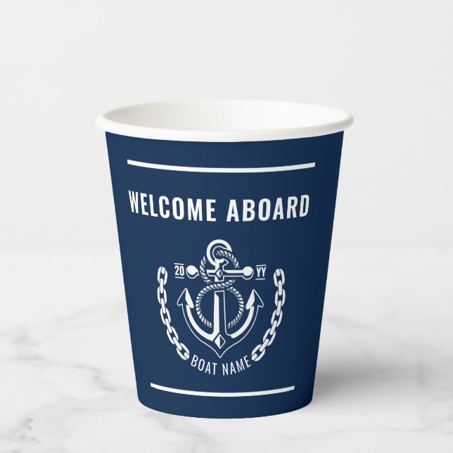 Vasos De Papel Nautical Anchor Boat & Captain Name (Anverso)
