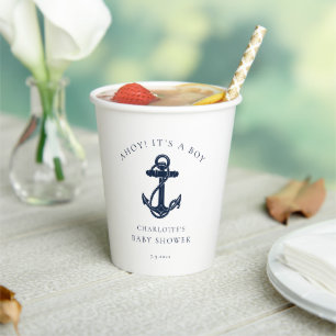 Vasos De Papel Nautical Anchor Navy Blue Coastal Boy Baby Shower