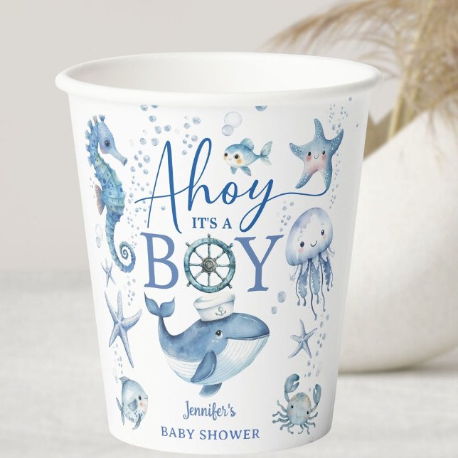 Vasos De Papel Nautical Baby Shower Boy Navy Blue Sailor  (Subido por el creador)
