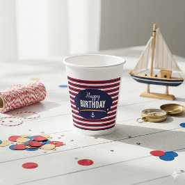 Vasos De Papel Nautical Birthday Captain Hat Stripe Party Theme