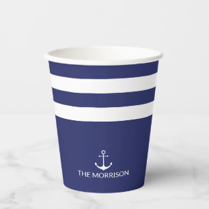 Vasos De Papel Nautical Boat Name bandas de anclaje azul marino b