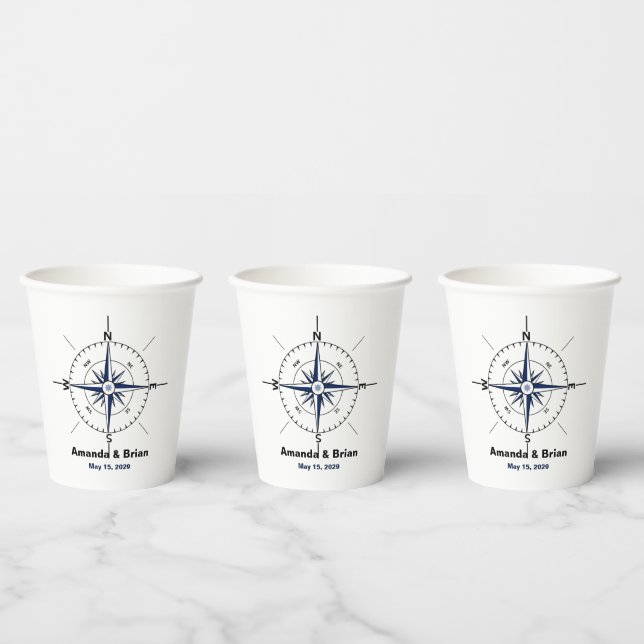 Vasos De Papel Nautical Compass Beach Wedding Personalizado (Multi)