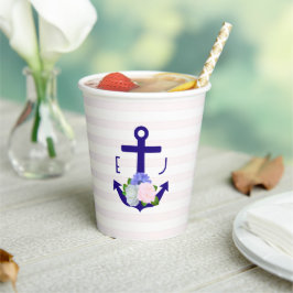Vasos De Papel Nautical Floral Stripes Wedding
