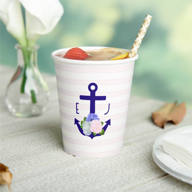 Vasos De Papel Nautical Floral Stripes Wedding (in situ)