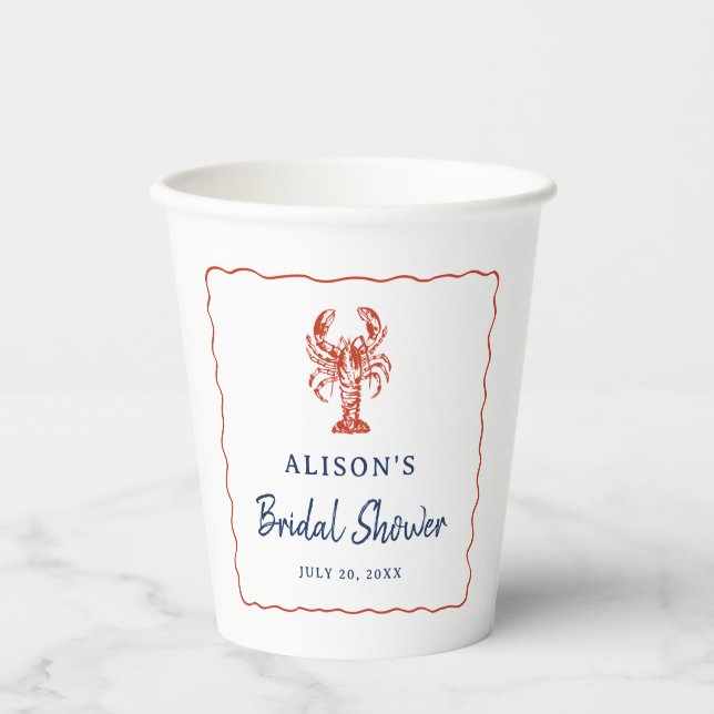 Vasos De Papel Nautical Lobster Coastal Bridal Shower  (Anverso)