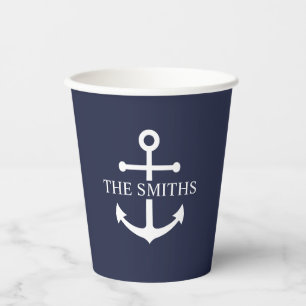 Vasos De Papel Nautical Navy Blue Anchor Nombre de familia person