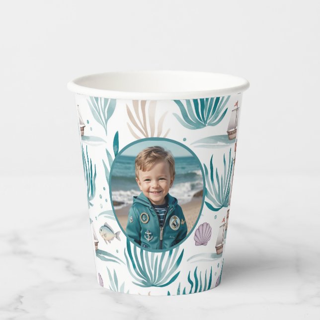 Vasos De Papel Nautical Ocean Birthday Photo Personalized (Anverso)