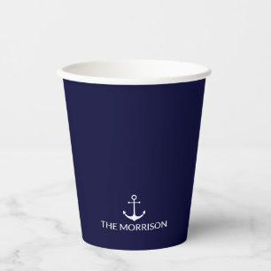 Vasos De Papel Nautical Personalizado Nombre del barco ancla blan
