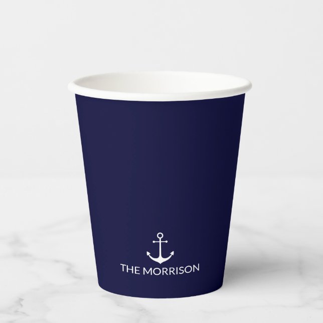 Vasos De Papel Nautical Personalizado Nombre del barco ancla blan (Anverso)