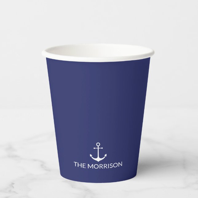 Vasos De Papel Nautical Personalizado Nombre del barco anclaje az (Anverso)
