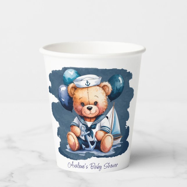 Vasos De Papel Nautical Teddy Bear Delight Boy Baby Shower (Anverso)