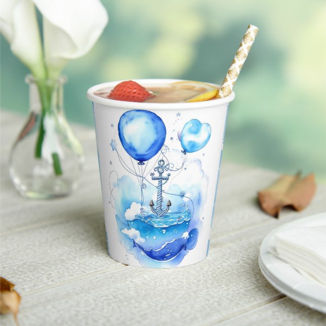Vasos De Papel Navegar lejos de la alegría: Baby Shower Nautical (in situ)