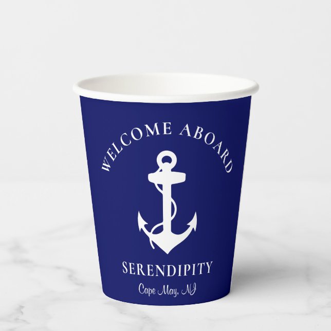 Vasos De Papel Navía azul de anclaje de barco personalizada (Reverso )