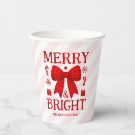 Vasos De Papel Navidad Alegre y Brillante con Lazo de Gingham Roj