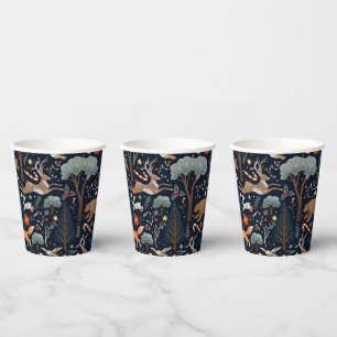 Vasos De Papel Navidad Bosque Animales Acuarela Rústica