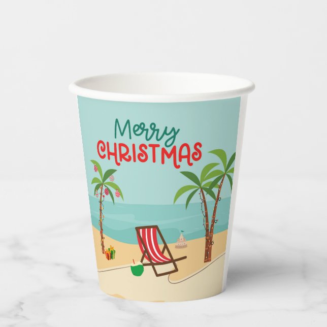 Vasos De Papel Navidad en la playa (Anverso)