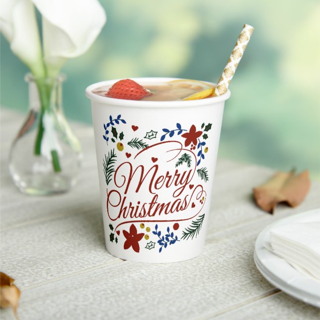 Vasos De Papel Navidad floral alegre   (in situ)