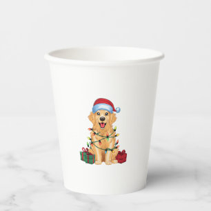 Vasos De Papel Navidad Iluminando a Santa Hat Perro recuperador d