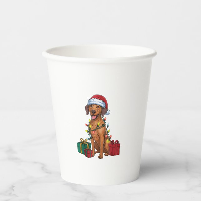 Vasos De Papel Navidad iluminando a Santa Rhodesian Ridgeback per (Anverso)