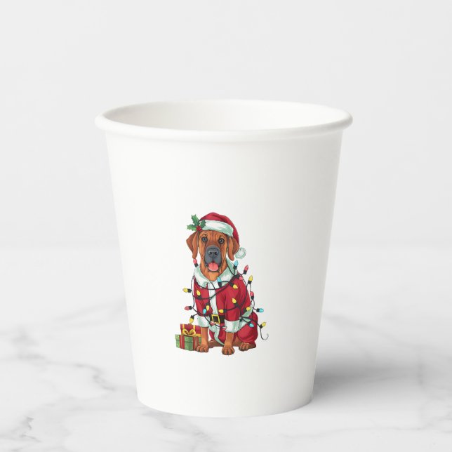 Vasos De Papel Navidad iluminando a Santa Rhodesian Ridgeback per (Anverso)