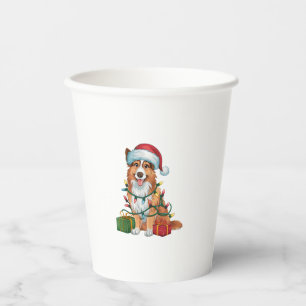 Vasos De Papel Navidad iluminando Santa Hat Pastor inglés Chris