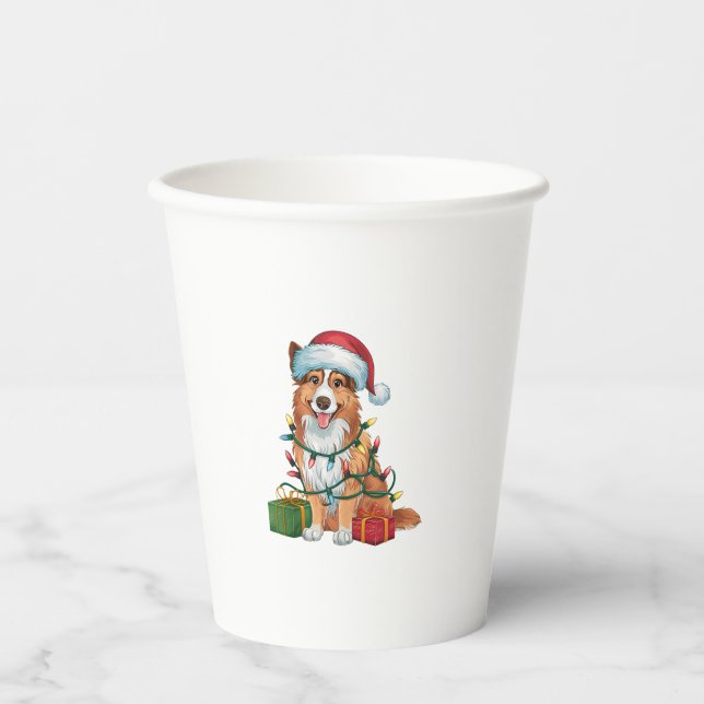 Vasos De Papel Navidad iluminando Santa Hat Pastor inglés Chris (Anverso)