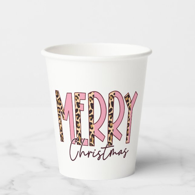 Vasos De Papel Navidad Leopardo y moras rosas (Anverso)