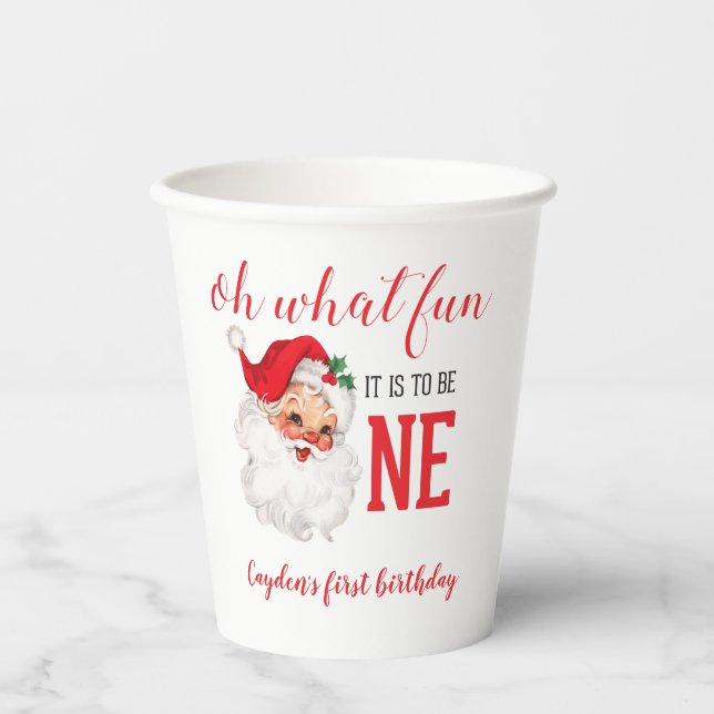 Vasos De Papel Navidad Santa Antiguo Primer Cumpleaños (Anverso)