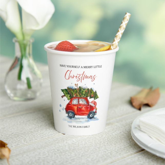 Vasos De Papel Navidad ventilado personalizada - Coche rojo con á (in situ)