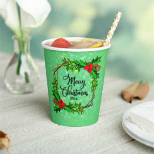 Vasos De Papel Navidades 20xx Holly Red Berries Verde Moderno