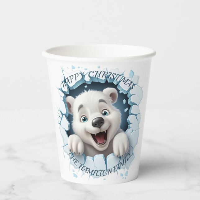 Vasos De Papel Navidades 3D de Cute Polar Bear (Anverso)