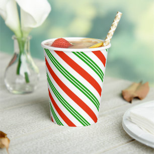 Vasos De Papel Navidades a rayas de canto rojo y verde festivo