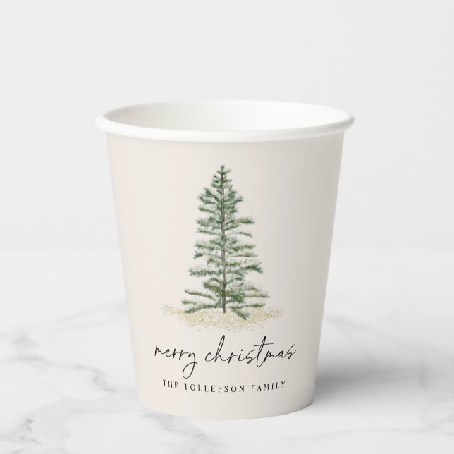 Vasos De Papel Navidades Agujas de pino de árbol evergreen modern (Anverso)