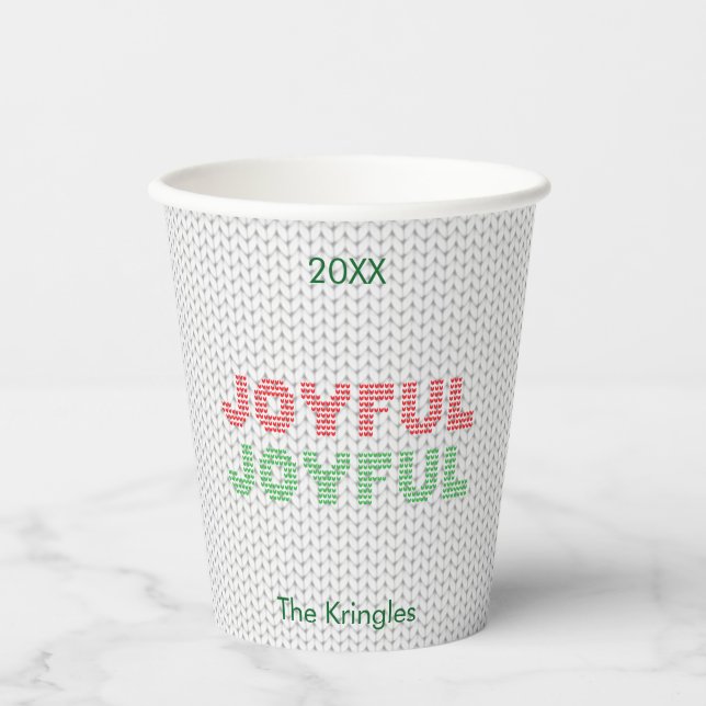 Vasos De Papel Navidades alegres Tipografía de suéter (Anverso)