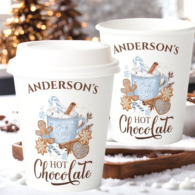 Vasos De Papel Navidades azules de chocolate caliente Cubos de pa (Hot Chocolate Blue Christmas Name Paper Cups)