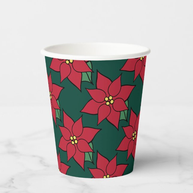 Vasos De Papel Navidades Bebida Fiesta de café de Poinsettia (Anverso)