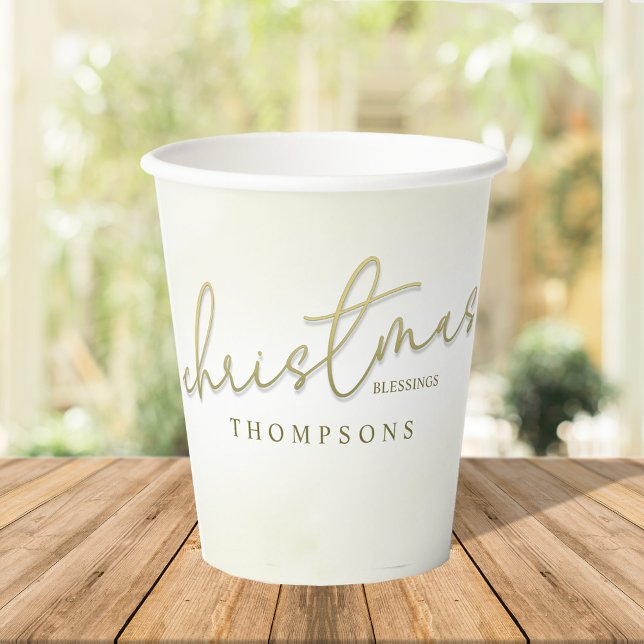 Vasos De Papel Navidades bendiciendo guión de caligrafía de oro (Christmas Blessing custom paper cup)