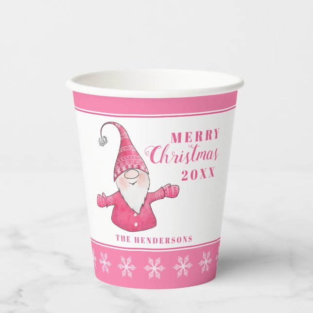 Vasos De Papel Navidades blancos y rosados Personalizados de Gnom (Anverso)