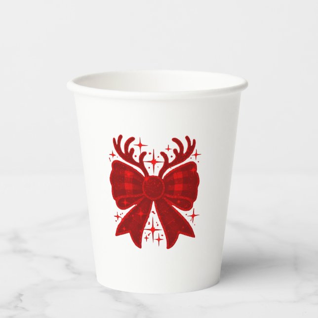 Vasos De Papel Navidades Bow Plaid Pattern Red (Anverso)
