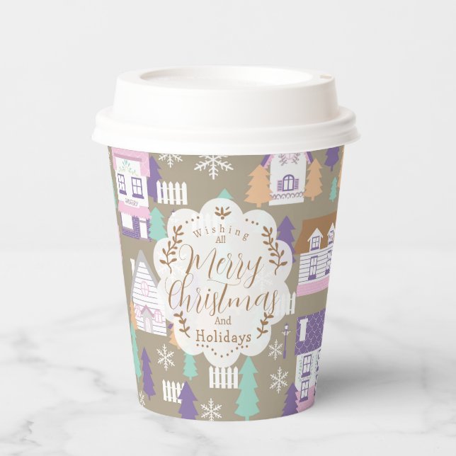 Vasos De Papel Navidades Casas Cupas de Papel Marrón (Anverso)