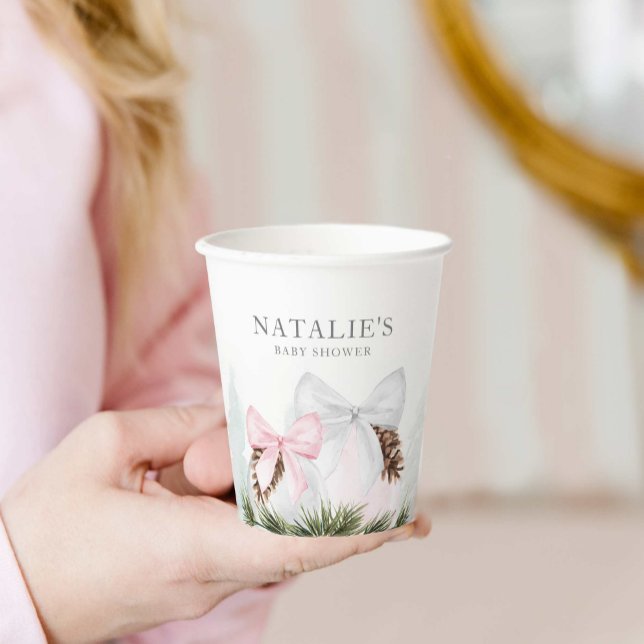 Vasos De Papel Navidades Chica Baby Shower Personalizado (Christmas Pink Girl Baby Shower Paper Cups)