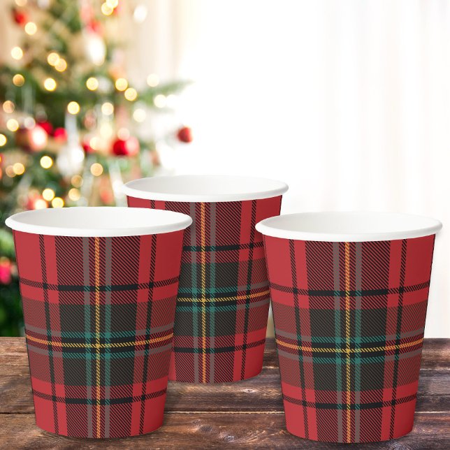Vasos De Papel Navidades clásicos de Tartán Rojo (Subido por el creador)