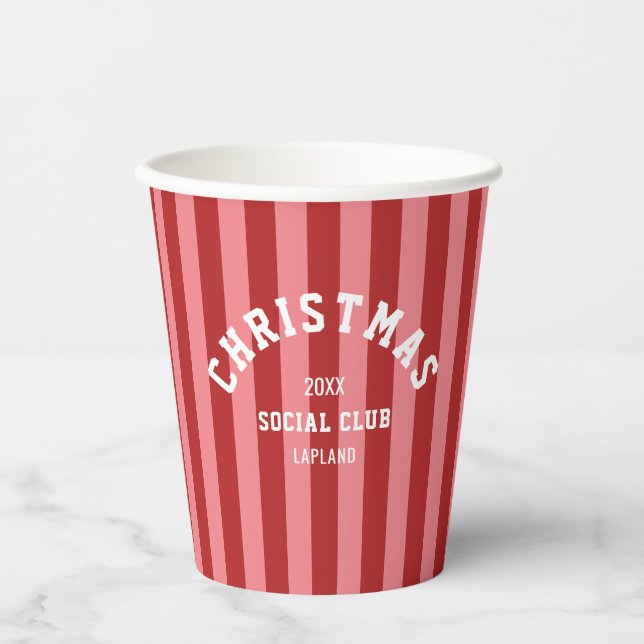 Vasos De Papel Navidades Club Social Red Pink Candy Stripes (Anverso)