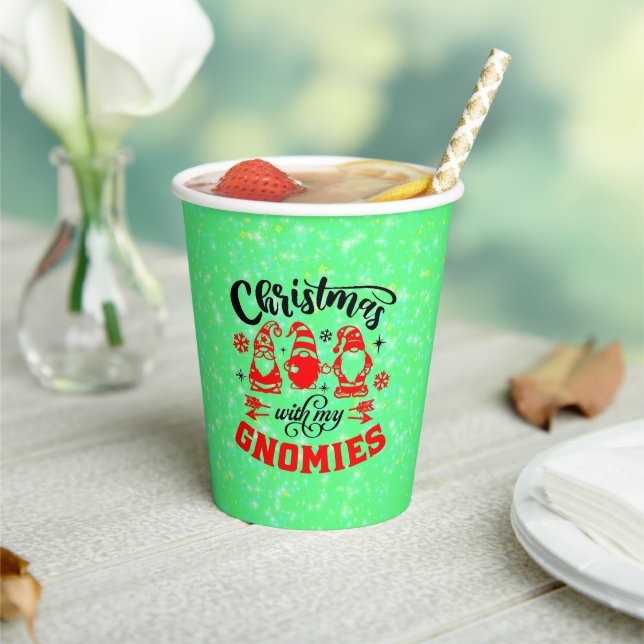 Vasos De Papel Navidades con mis gnomos - Gracioso Verde Rojo (in situ)