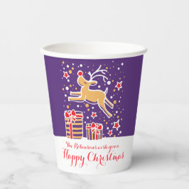 Vasos De Papel Navidades cortos reno personalizado rojo morado