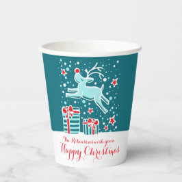 Vasos De Papel Navidades cortos renos personalizado rojo verde az