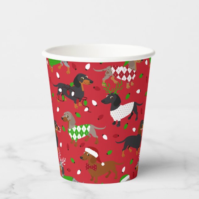 Vasos De Papel Navidades Dachshund All Coats (Anverso)