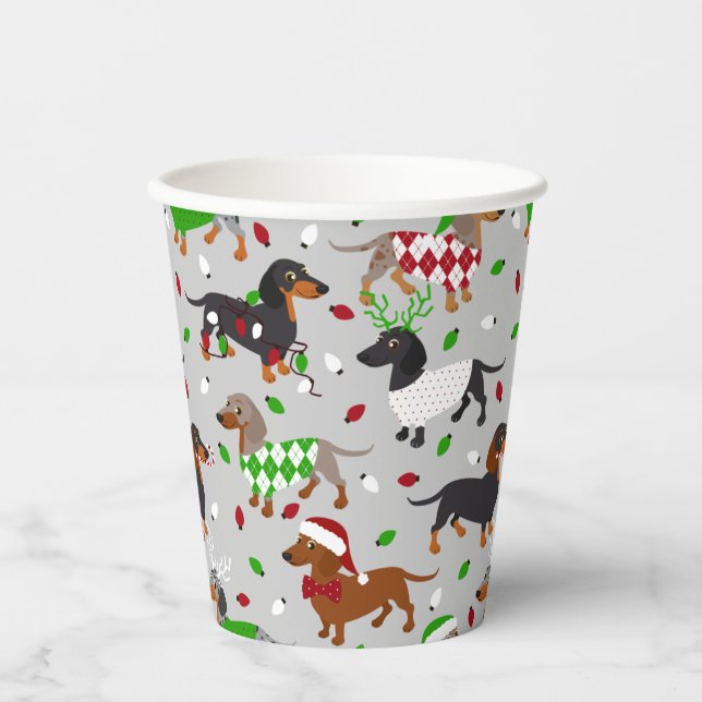 Vasos De Papel Navidades Dachshund Todas Las Tazas De Papel (Anverso)