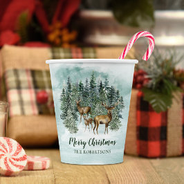 Vasos De Papel Navidades de acuarela Rústico Deer forestal forest