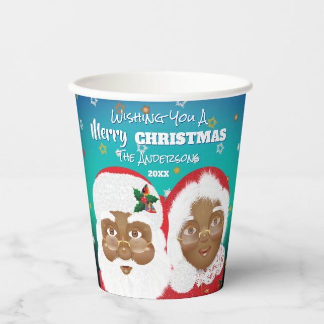 Vasos De Papel Navidades de African American Santa y Mrs Claus (Anverso)